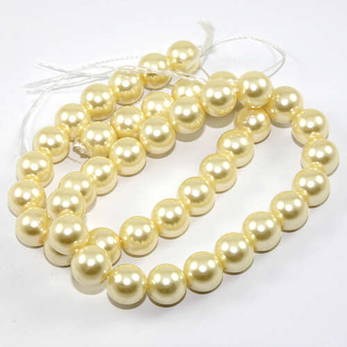 10mm Round Glass Pearls - 40cm Strand - Pale Lemon