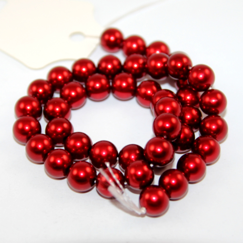 10mm Round Glass Pearls - 40cm Strand - Red