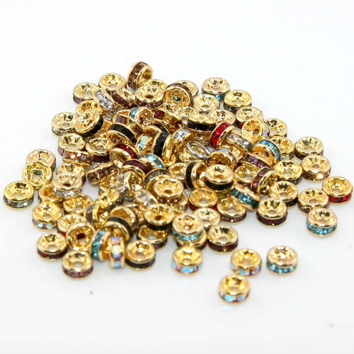 4mm Round Rhinestone Rondelle - Mixed Colours - Gold