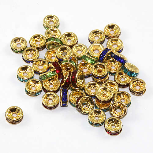 6mm Round Rhinestone Rondelle - Mixed Colours - Gold