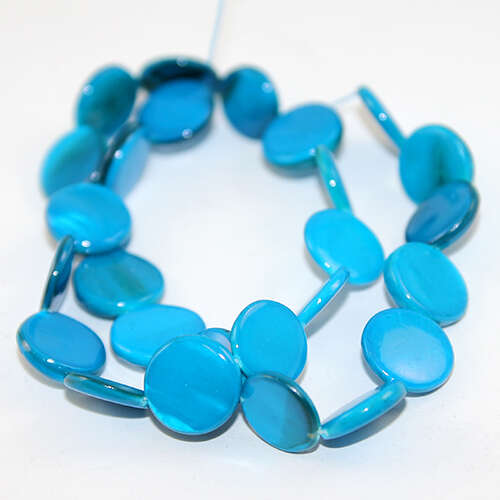 15mm Flat Round Shell Beads - 38cm Strand - Blue
