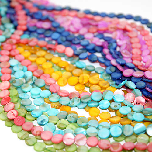 10mm Flat Round Shell Beads - Dyed - 38cm Strand - Mixed Colours