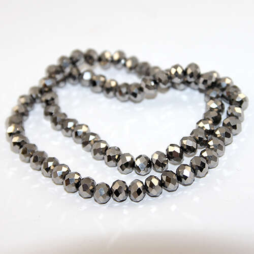 6mm x 8mm Electroplated Glass Rondelle - 38cm Strand - Antique Silver