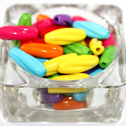 24mm x 9mm Twisted Oval Opaque Acrylic Beads - Mixed Colours - Bag of 20