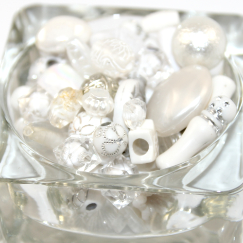 Acrylic Beads & Pendant Mix - 25 Gram Bag - Whites