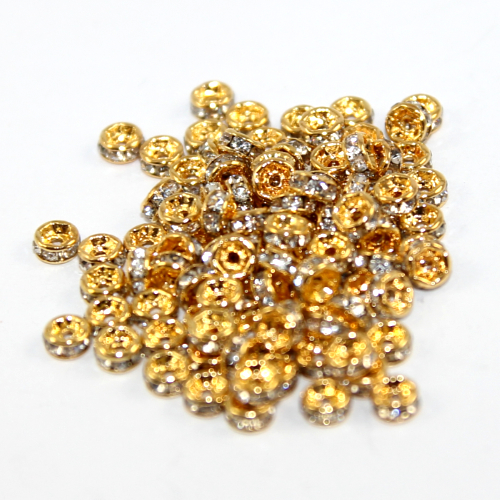 4mm Round Rhinestone Rondelle - Crystal - Gold