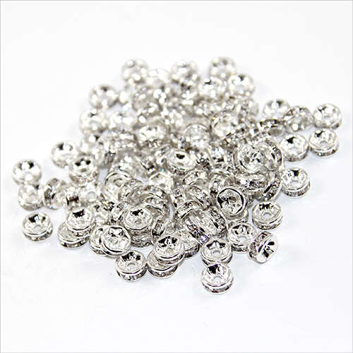 6mm Round Rhinestone Rondelle - Crystal - Silver