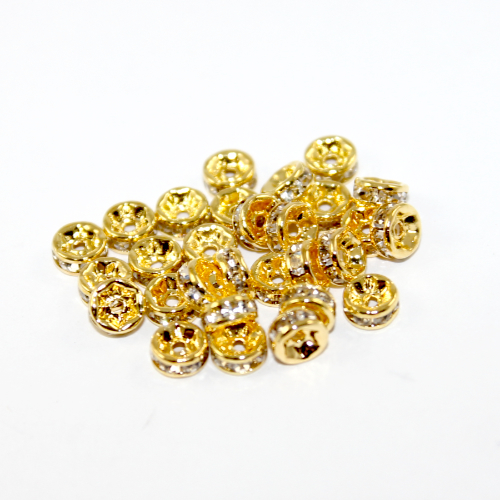 6mm Round Rhinestone Rondelle - Crystal - Gold