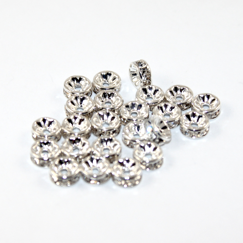 8mm Round Rhinestone Rondelle - Crystal - Silver