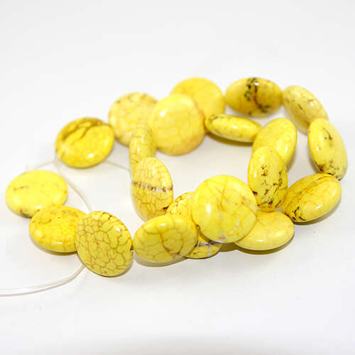20mm x 8mm Flat Round Dyed Turquoise Beads - 38cm Strand - Yellow