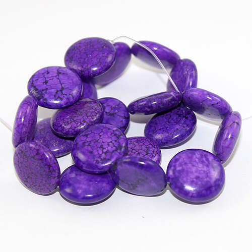 20mm x 8mm Flat Round Howlite Beads - Dyed - 38cm Strand - Purple
