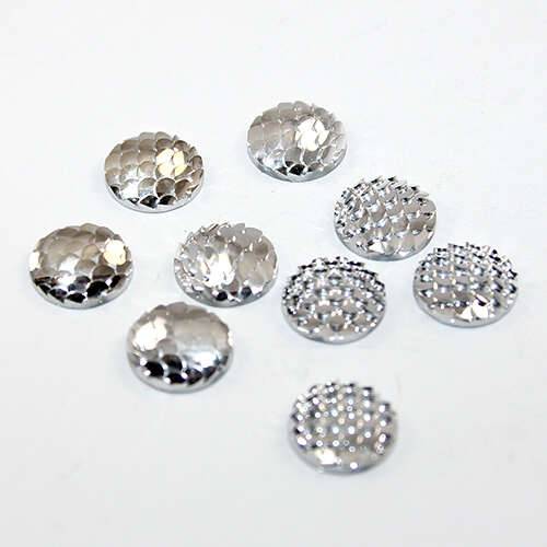 12mm Mermaid / Fish / Dragon Scale Dome Cabochon - Silver