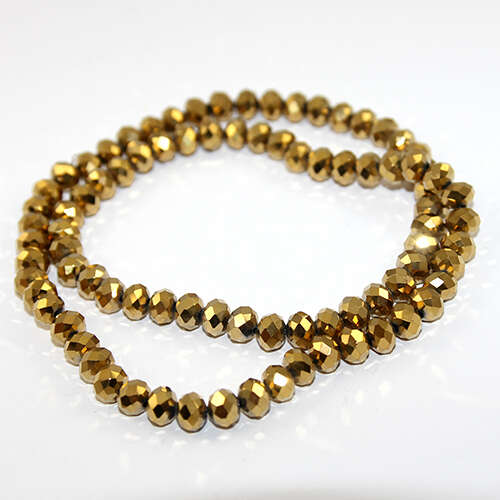 6mm x 8mm Electroplated Glass Rondelle - 44cm Strand - Antique Gold