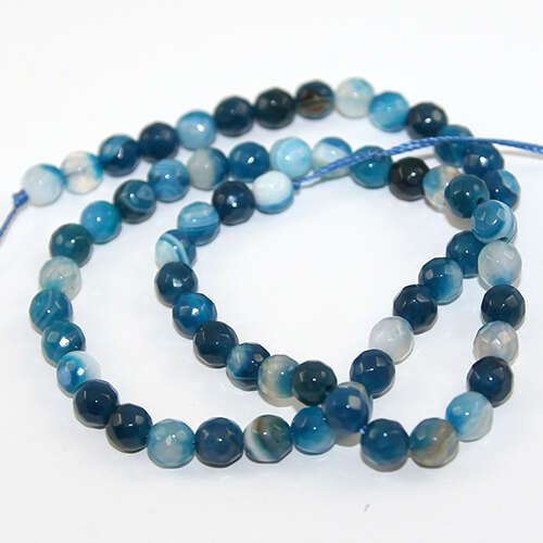 6mm Faceted Natural Agate Round Beads - 40cm Strand - Sky Blue