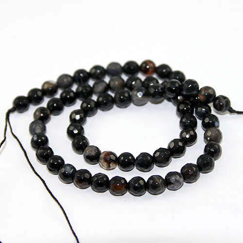 6mm Faceted Natural Agate Round Beads - 40cm Strand - Black