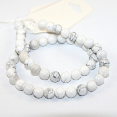 8mm Natural Howlite Round Beads - 45 piece Strand - White & Grey