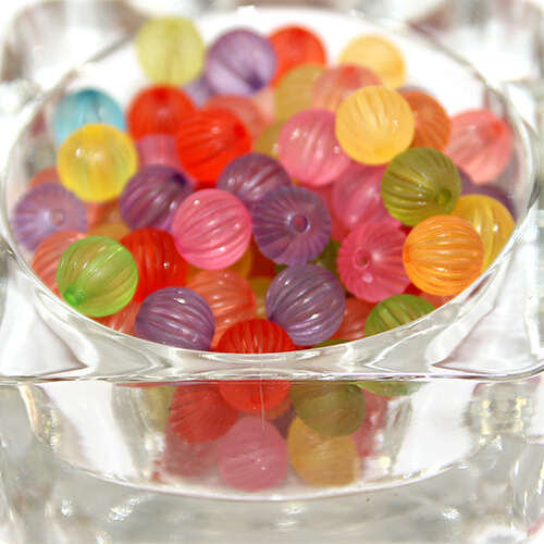 9mm Corrugated Frosted Acrylic Round Beads - Mixed Colours - Pack of 119