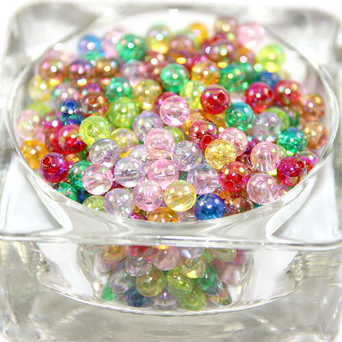 6mm Transparent Round AB Acrylic Beads - Mixed Colours - Bag of 100