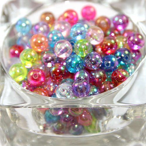 8mm Transparent Round AB Acrylic Beads - Mixed Colours - 100 Piece Bag