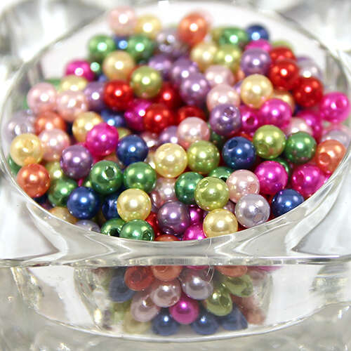 6mm Acrylic Pearl Round Beads - Mixed Colours - 100 Piece Bag
