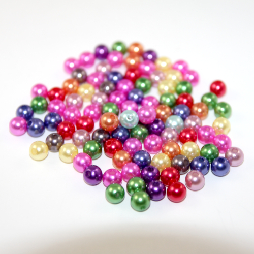 8mm Acrylic Pearl Round Beads - Mixed Colours - 100 Piece Bag