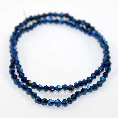 4mm Glass Bicone Beads - 30cm Strand - Metallic Blue
