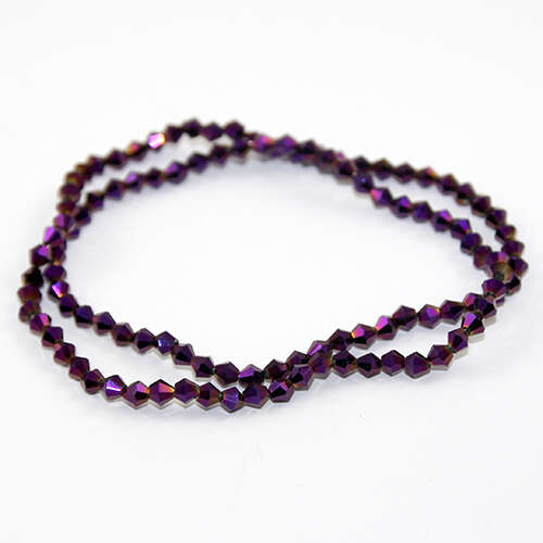 4mm Glass Bicone Beads - 45cm Strand - Metallic Purple