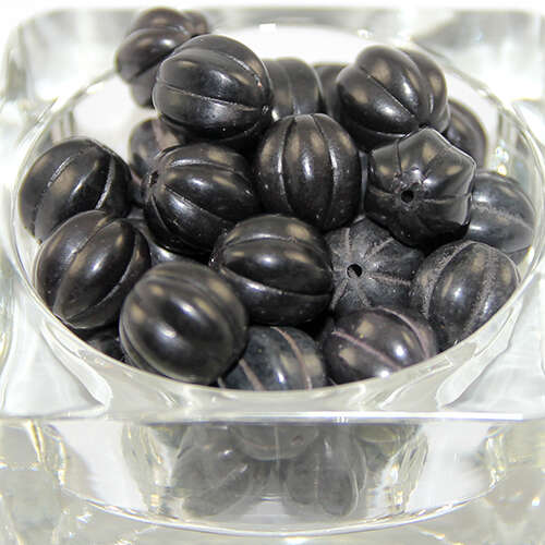 14mm Turquoise Melon Shaped Round Beads - Black - 10 Piece Bag