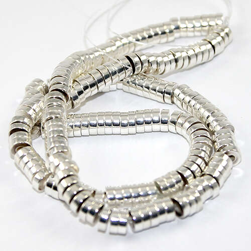 6mm x 2mm Electroplated Heishi Hematite Beads - 40cm Strand - Silver