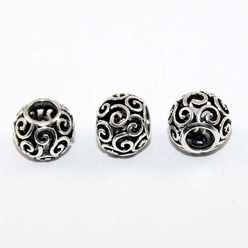 11.5mm Swirl Patterned Cut Out Euro Bead - Antique Silver