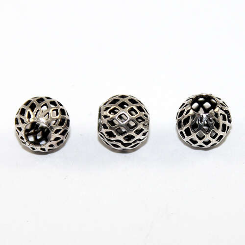 9.5mm Grid Pattern Cut Out Euro Bead  - Antique Silver