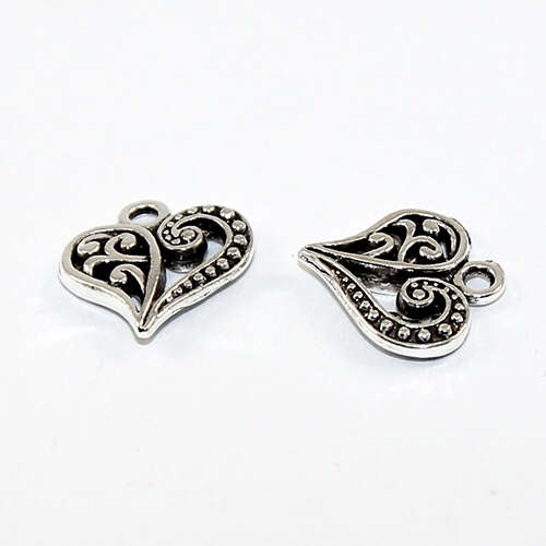 13mm Carved Heart Charm - Antique Silver