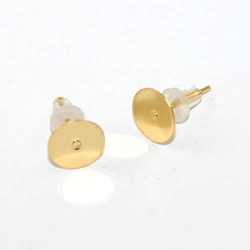 8mm Flat Pad Stud Earring - Pair - Stainless Steel - Gold