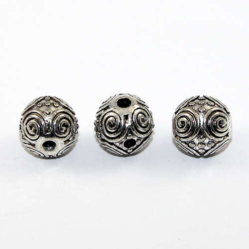 Swirl Pattern 3 Hole 11mm Round Buddhist Bead Bead  - Antique Silver