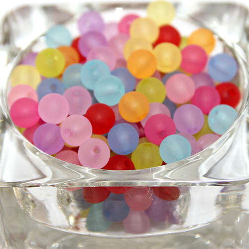 8mm Frosted Acrylic Round Beads - Mixed Colours - 200 Piece Bag
