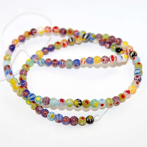 4mm Handmade Millefiori Glass Round Beads - 36cm Strand - Mixed Colours