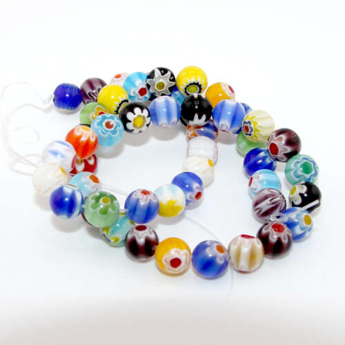 8mm Handmade Millefiori Glass Round Beads - 36cm Strand - Mixed Colours
