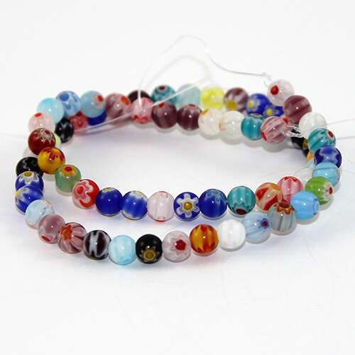 6mm Handmade Millefiori Glass Round Beads - 36cm Strand - Mixed Colours