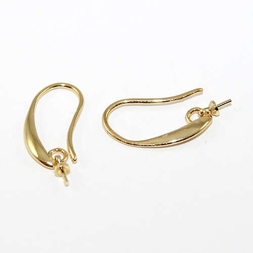 Tapered Ear Hook with glue in setting for half drilled beads - Gold