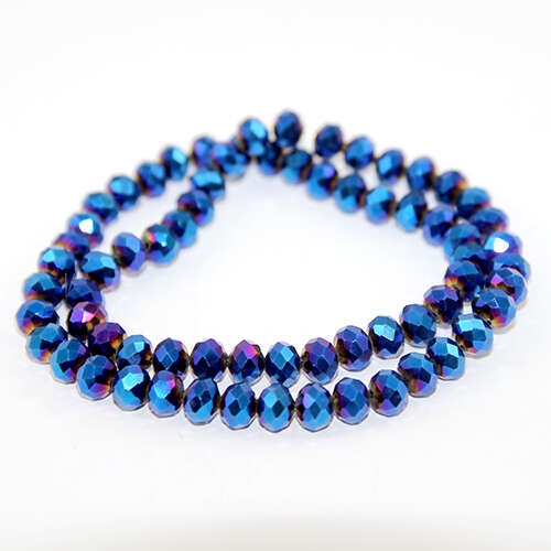 6mm x 8mm Glass Rondelle - 38cm Strand  - Metallic Blue