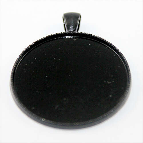 35mm Cabochon Setting Pendant with Flower Cameo - Black