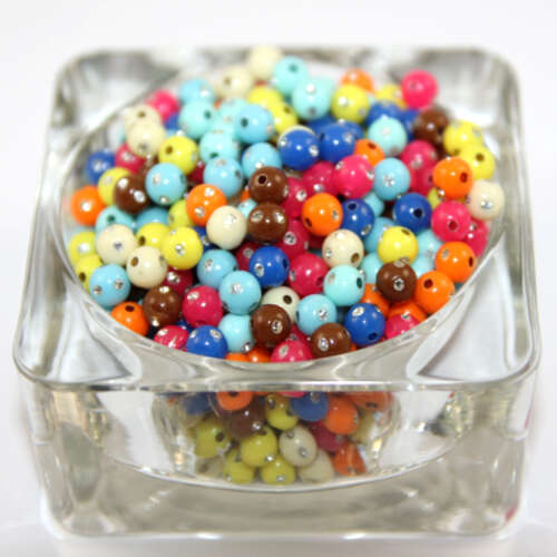 6mm Opaque Acrylic Bubblegum Beads with Silver Accents - Mixed Colours - 100 Piece Bag
