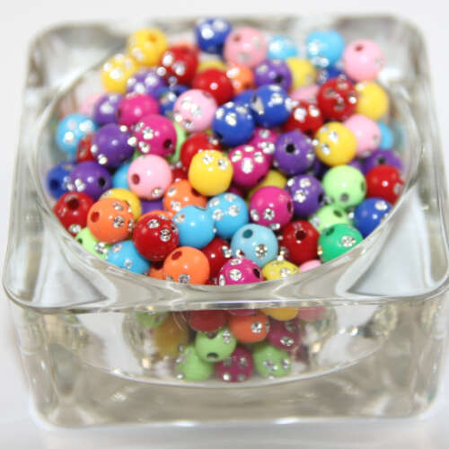 8mm Opaque Acrylic Bubblegum Beads with Silver Accents - Mixed Colours - 100 Piece Bag