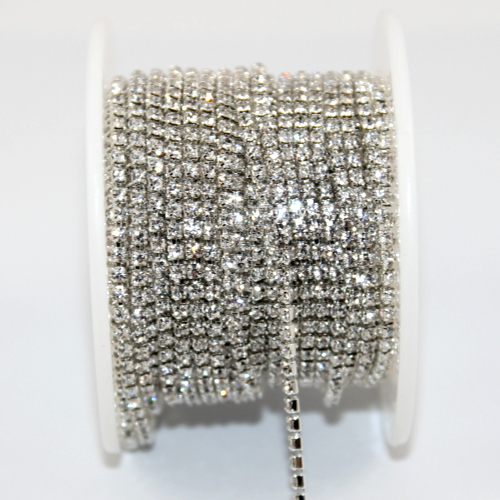 2mm - SS6 Crystal Rhinestone Cupchain - Silver - Sold in 10cm Increments