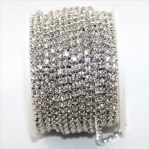 2.8mm - SS12 Crystal Rhinestone Cupchain - Silver - Sold in 10cm Increments