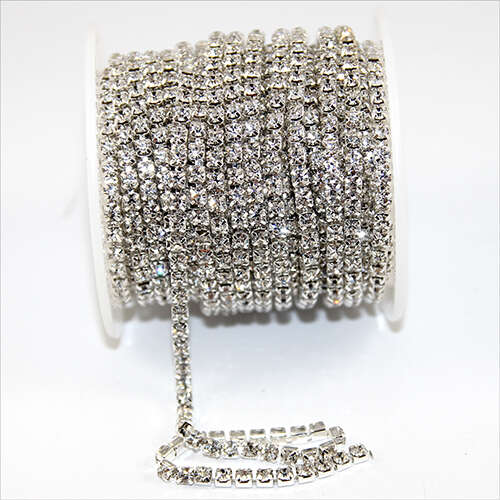 3mm - SS14 Crystal Rhinestone Cupchain - Silver - Sold in 10cm Increments