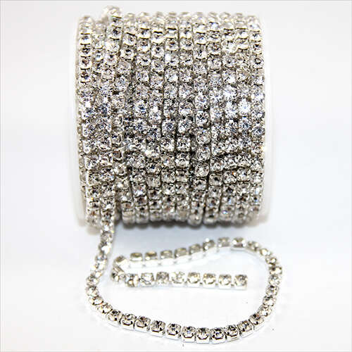 4mm - SS18 Crystal Rhinestone Cupchain - Silver - Sold in 10cm Increments