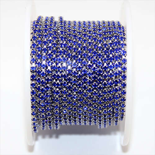 2mm - SS6 Sapphire Rhinestone Cupchain - Silver - Sold in 10cm Increments