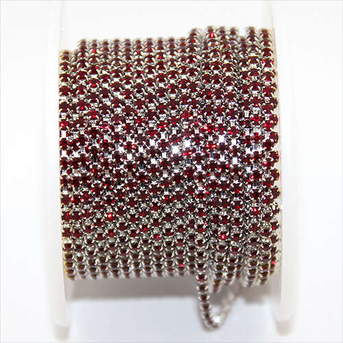 2mm - SS6 Siam Rhinestone Cupchain - Silver - Sold in 10cm Increments