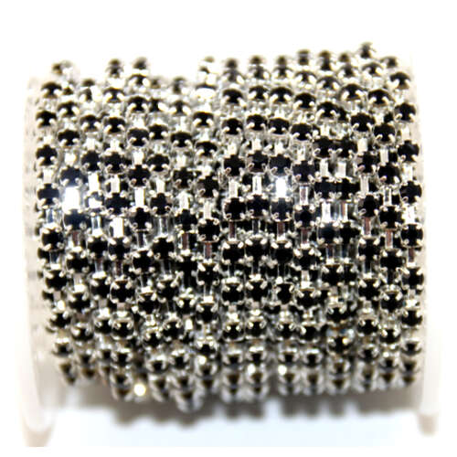 3mm - SS14 Jet Rhinestone Cupchain - Silver - Sold in 10cm Increments
